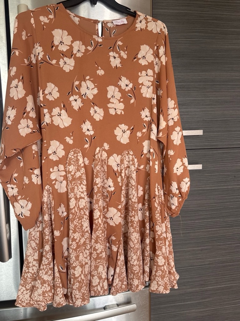 Pink Lily Floral Dress with Cream and Black Accents